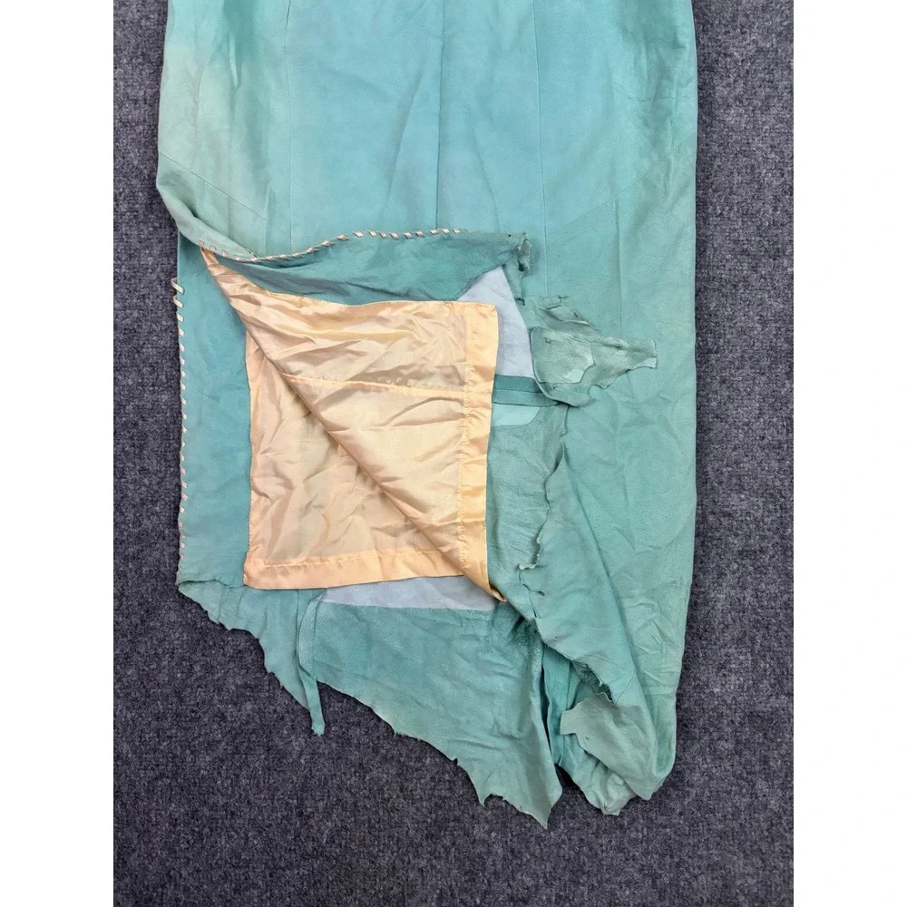 Michelle Julene Leather Skirt Teal Distressed Patina OOAK Small